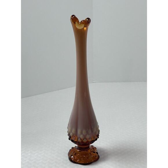 Vintage Fenton Bud Vase~Frosted Pink Opalescent Glass Swung Vase - Picture 4 of 11